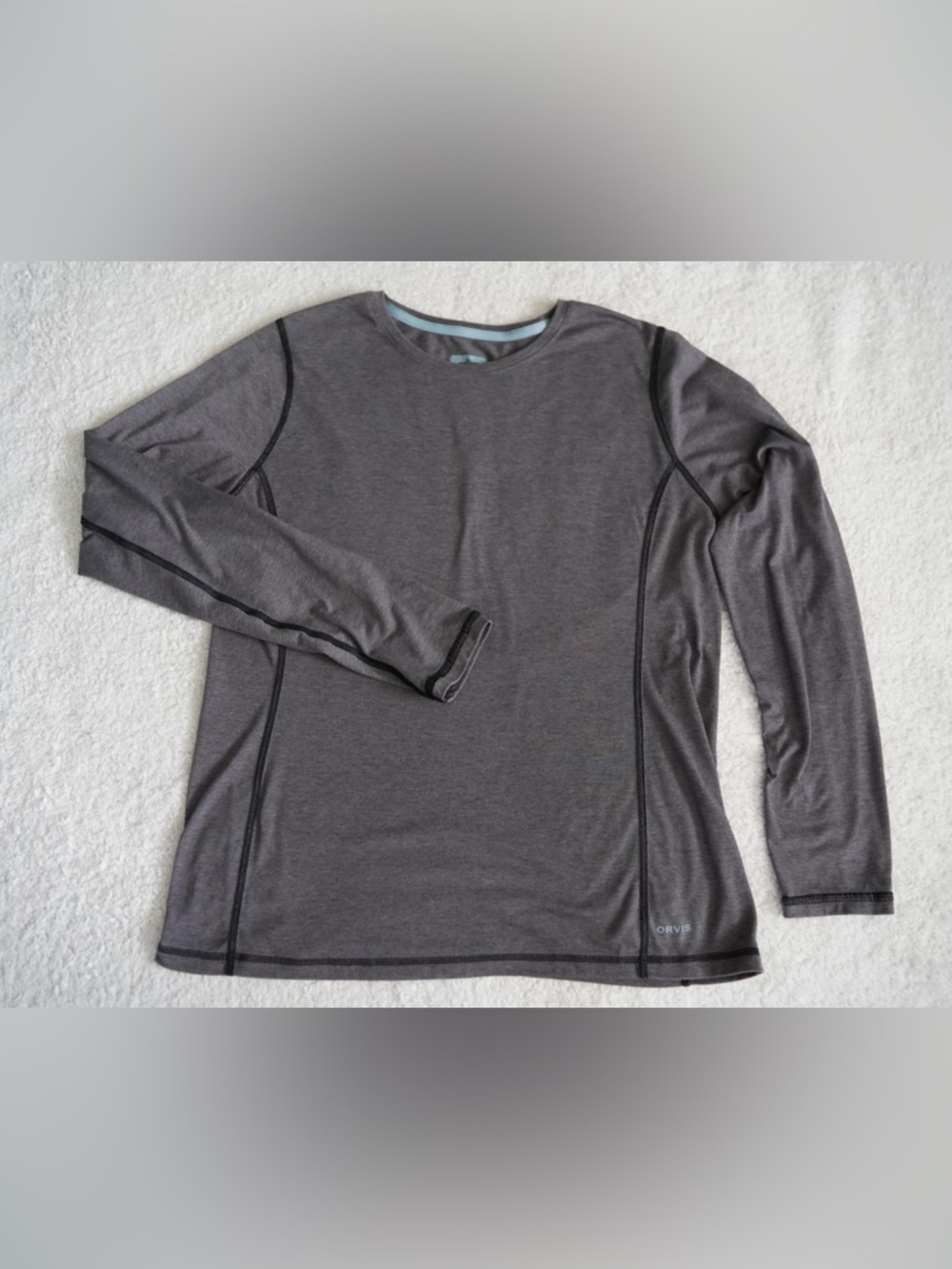 Orvis Charcoal long sleeve Tee with Teal Print Size Medium Active